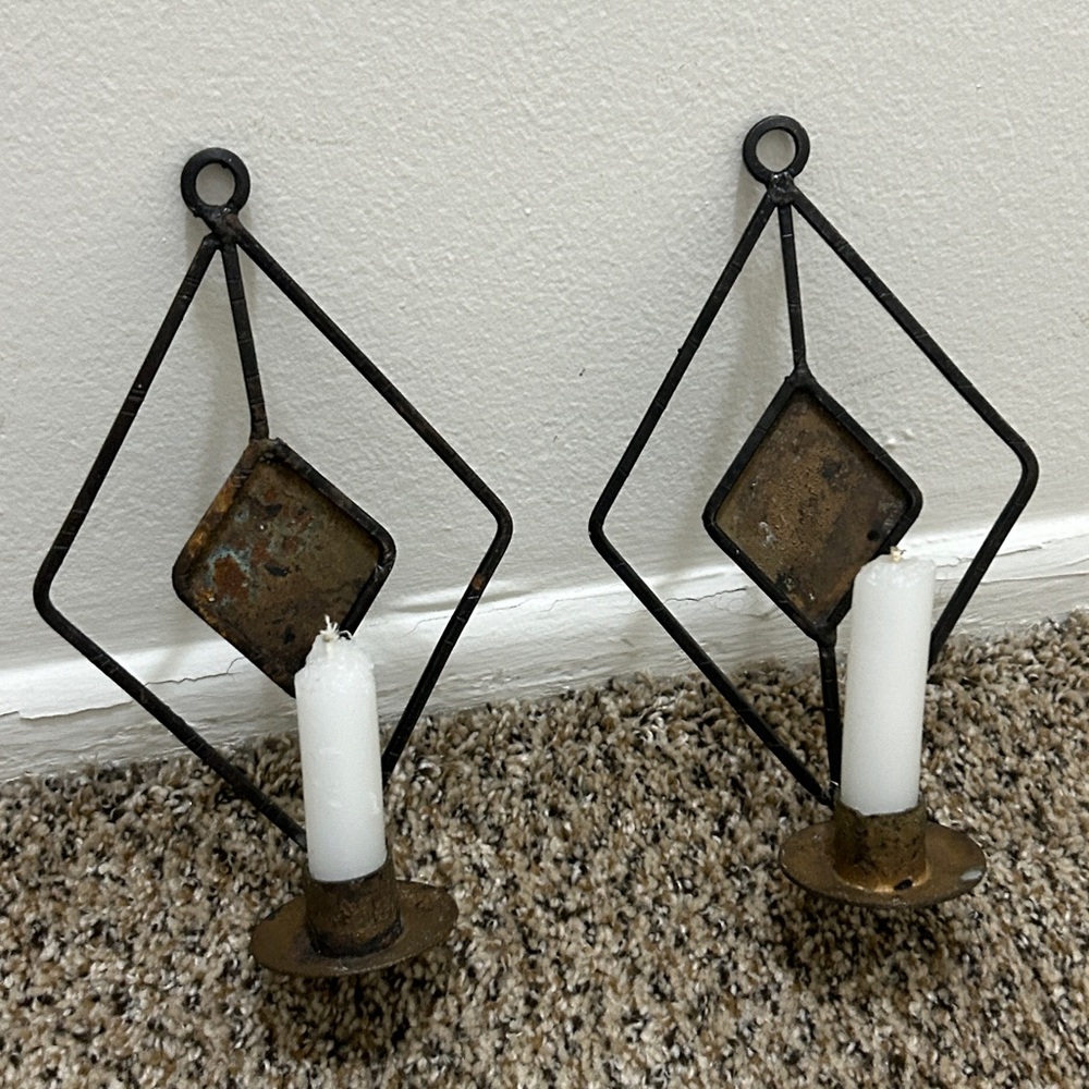 Black/Bronze Diamond Shape Metal Hanging Candlestick Wall Sconces Holders